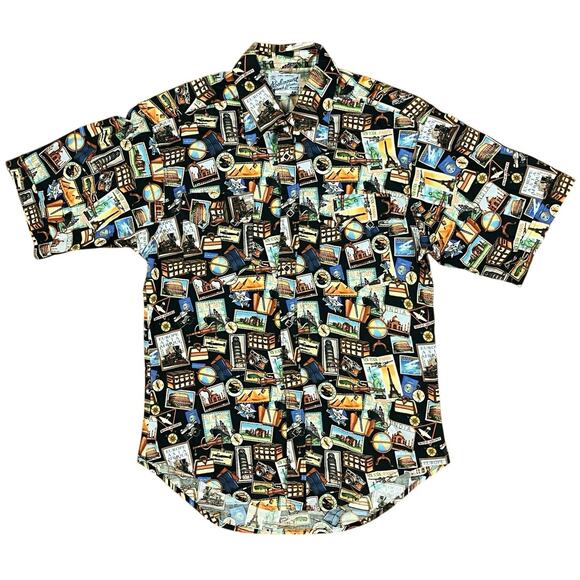 Rockmount Ranch Wear Postage Print Short Sleeve Western Button Shirt Size Small - Picture 2 of 5